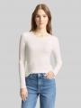 Tom Tailor Slim Fit Langarmshirt mit Rippstruktur - Off White Tom Tailor Slim Fit Langarmshirt mit Rippstruktur - Off White