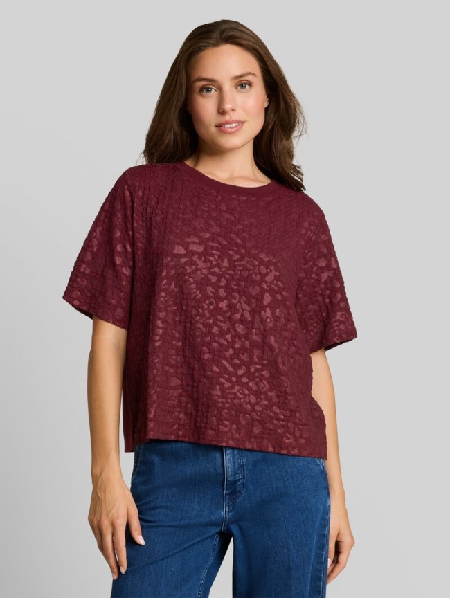 Tom Tailor Boxy Fit T-Shirt mit Leo-Muster - Preppy Plum Tom Tailor Boxy Fit T-Shirt mit Leo-Muster - Preppy Plum