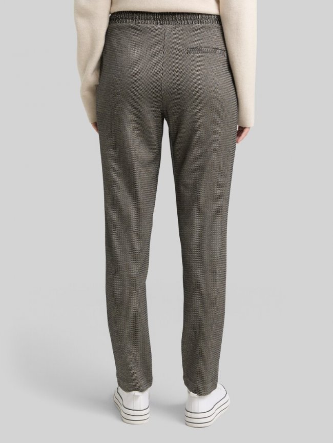 Tom Tailor Loose Slim Jacquard Hose mit Kordelzug - Black Beige Wave Structure Tom Tailor Loose Slim Jacquard Hose mit Kordelzug - Black Beige Wave Structure