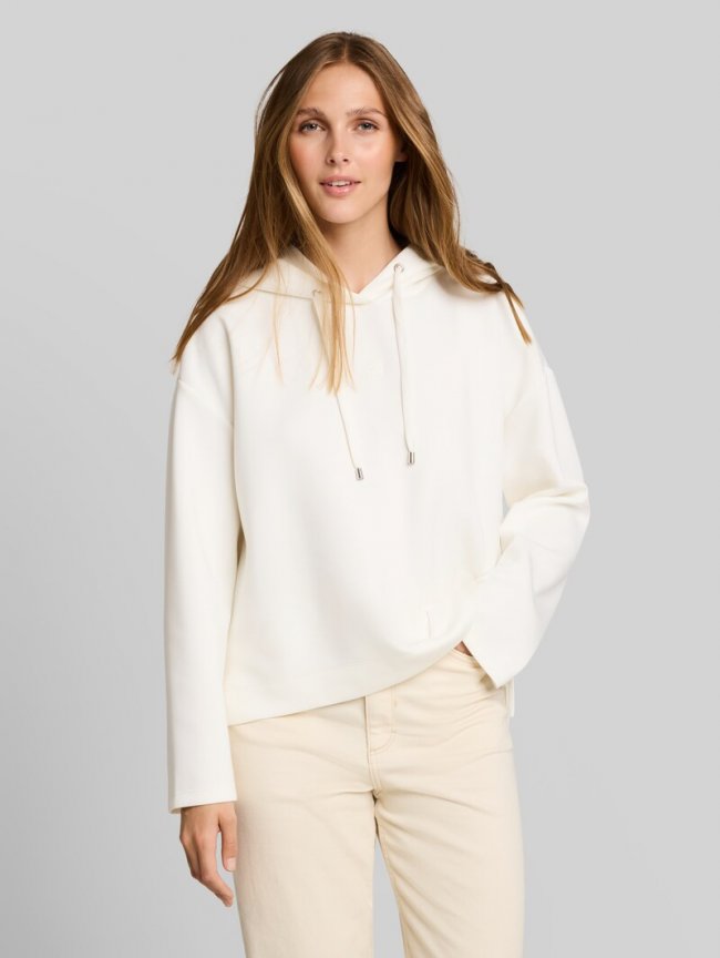 Tom Tailor Loose Fit Scuba Hoodie Sweatshirt mit Stickerei - Off White