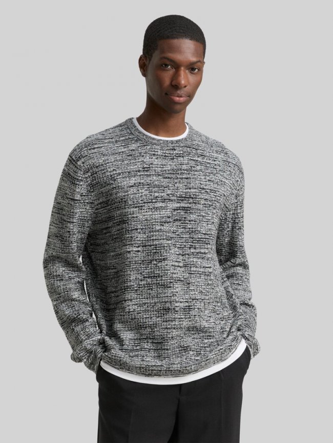Tom Tailor Strickpullover im 2-in-1-Look - Black White Mouline Tom Tailor Strickpullover im 2-in-1-Look - Black White Mouline