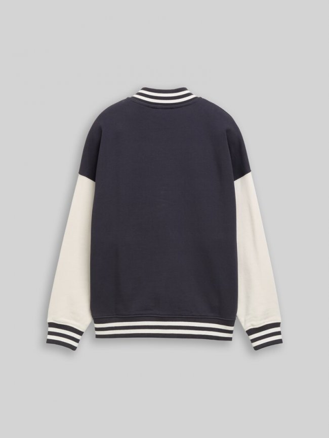 Tom Tailor Oversize College Sweatjacke mit Snoopy-Print - Coal Grey Tom Tailor Oversize College Sweatjacke mit Snoopy-Print - Coal Grey