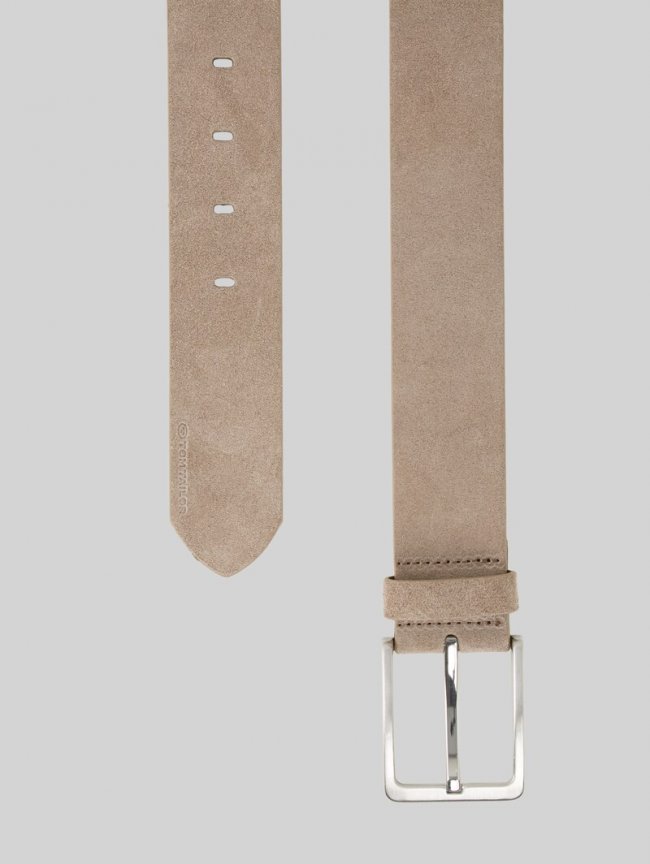 Tom Tailor TTGEORGE Velourledergürtel mit eckiger Dornschließe - Taupe Uni Tom Tailor TTGEORGE Velourledergürtel mit eckiger Dornschließe - Taupe Uni