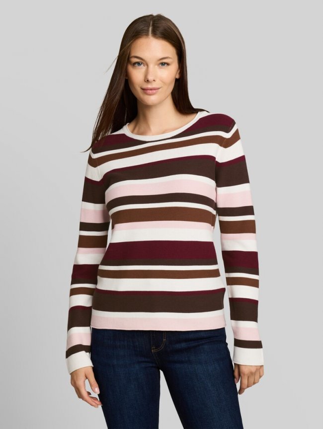 Tom Tailor Strickpullover aus Baumwolle - Camel Brown Red Stripe Tom Tailor Strickpullover aus Baumwolle - Camel Brown Red Stripe