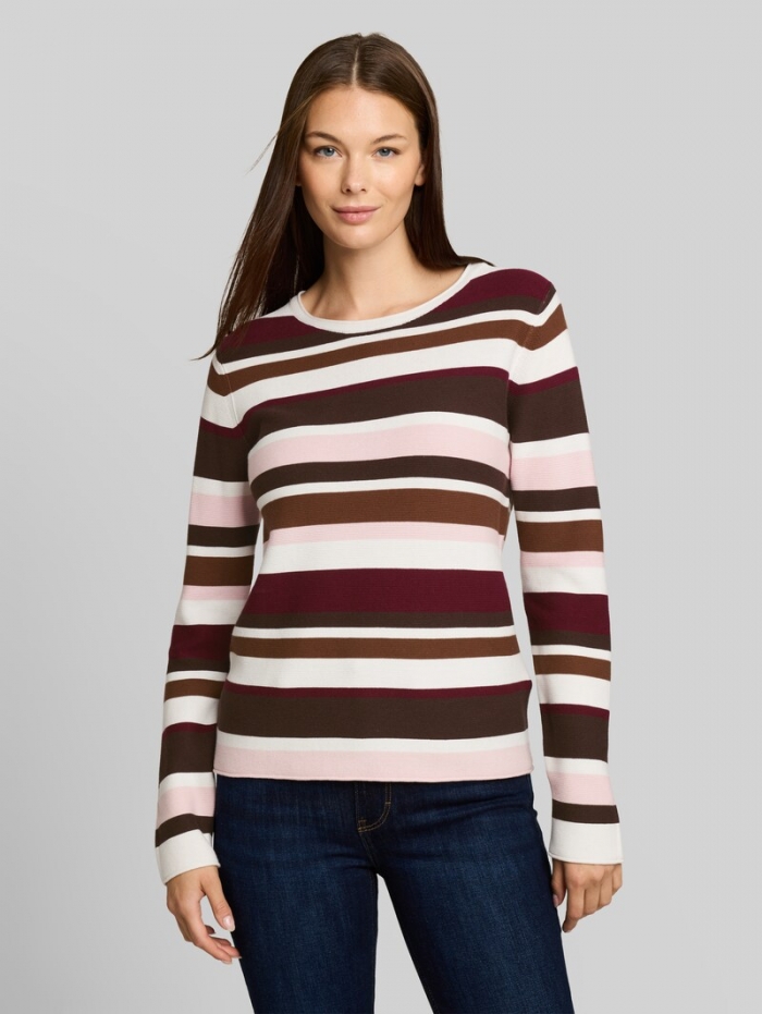 Tom Tailor Strickpullover aus Baumwolle - Camel Brown Red Stripe Tom Tailor Strickpullover aus Baumwolle - Camel Brown Red Stripe