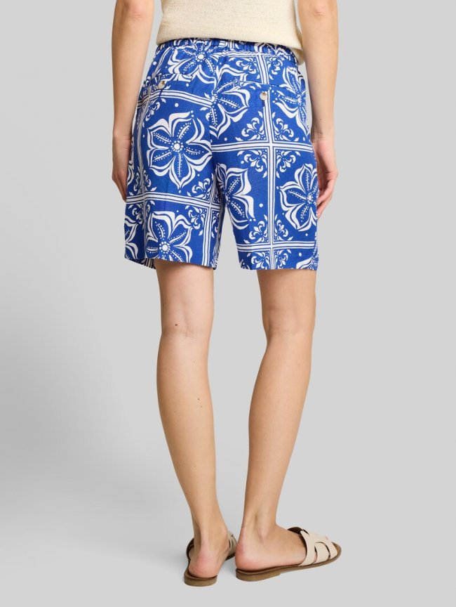 Tom Tailor Loose Fit Bermuda Shorts mit Leinenanteil - Blue Flower Tile Design Tom Tailor Loose Fit Bermuda Shorts mit Leinenanteil - Blue Flower Tile Design