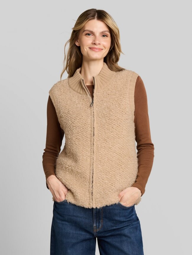 Tom Tailor Bouclé Pullunder mit Reißverschluss - Gravel Beige Melange Tom Tailor Bouclé Pullunder mit Reißverschluss - Gravel Beige Melange
