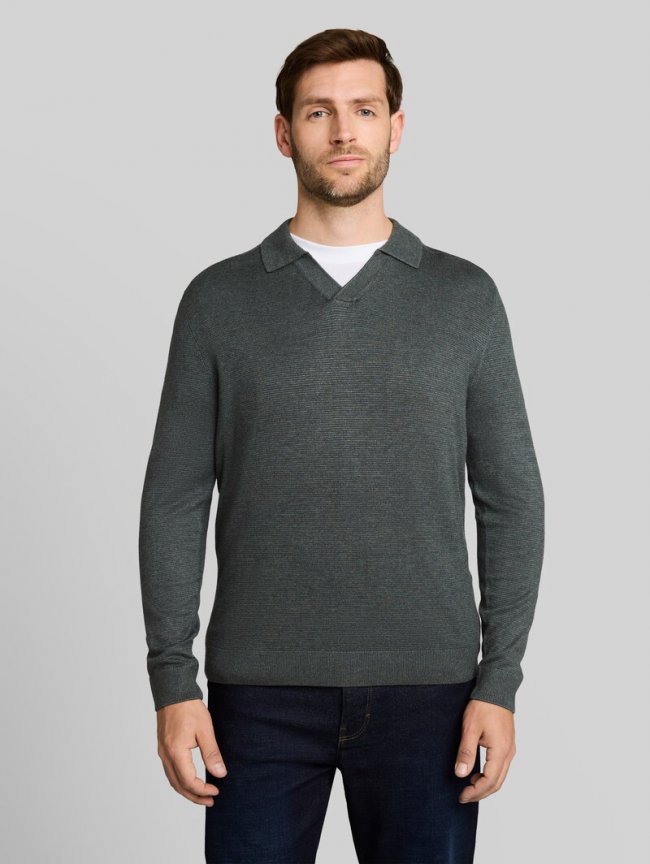 Tom Tailor Strickpullover mit Polokragen - Darkest Olive Melange Tom Tailor Strickpullover mit Polokragen - Darkest Olive Melange