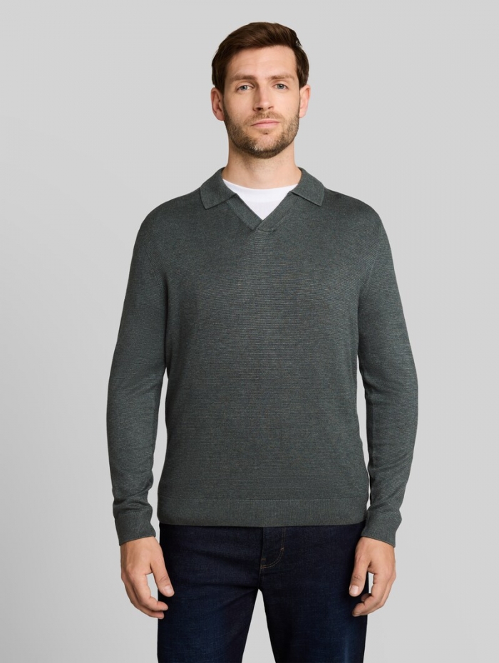 Tom Tailor Strickpullover mit Polokragen - Darkest Olive Melange