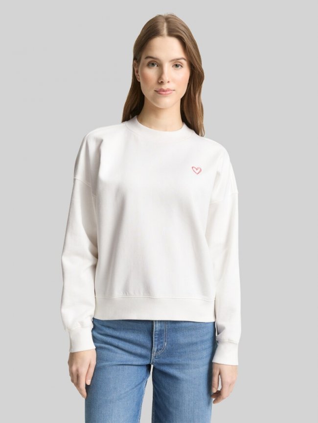 Tom Tailor Sweatshirt mit Herz-Detail - Off White