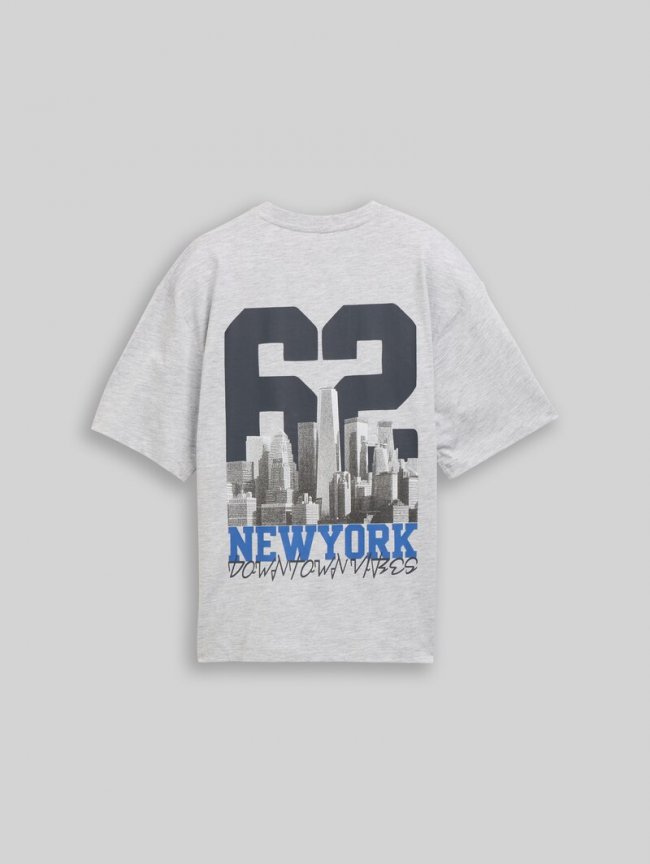 Tom Tailor Oversize T-Shirt mit Foto-Rückenprint - Light Stone Grey Melange Tom Tailor Oversize T-Shirt mit Foto-Rückenprint - Light Stone Grey Melange