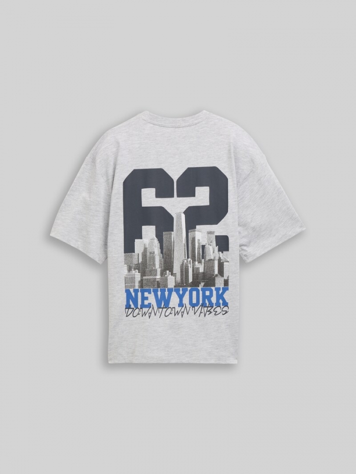 Tom Tailor Oversize T-Shirt mit Foto-Rückenprint - Light Stone Grey Melange Tom Tailor Oversize T-Shirt mit Foto-Rückenprint - Light Stone Grey Melange