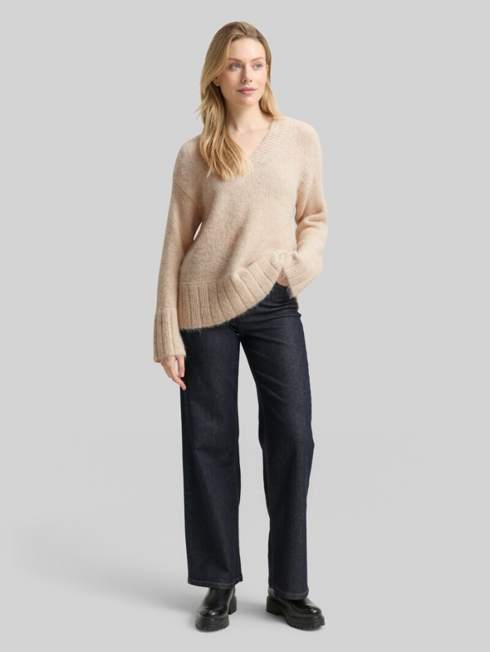 Tom Tailor Oversize Strickpullover mit Wollanteil - Sand Stone Beige Melange Tom Tailor Oversize Strickpullover mit Wollanteil - Sand Stone Beige Melange