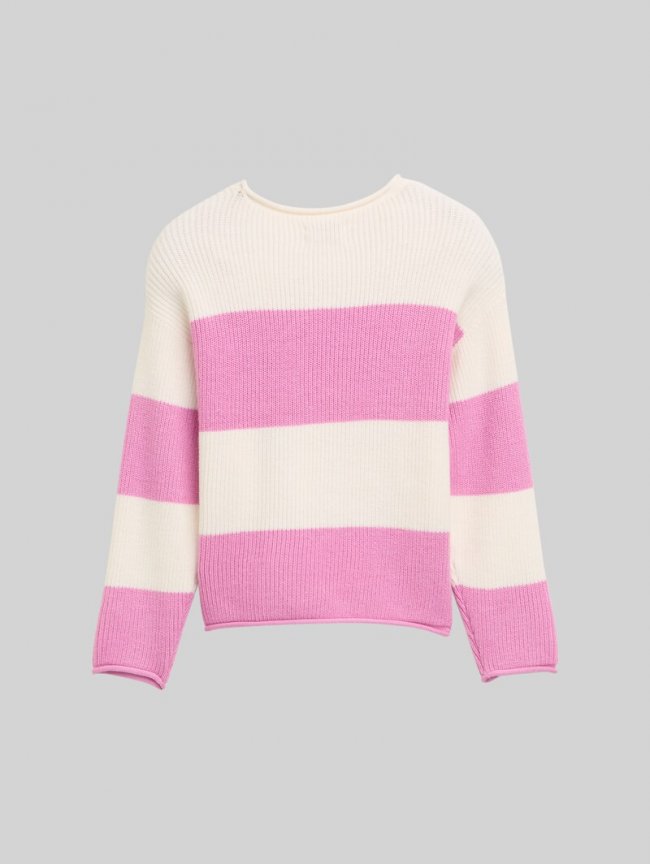 Tom Tailor Cropped Strickpullover - Pink Ecru Block Stripe Tom Tailor Cropped Strickpullover - Pink Ecru Block Stripe