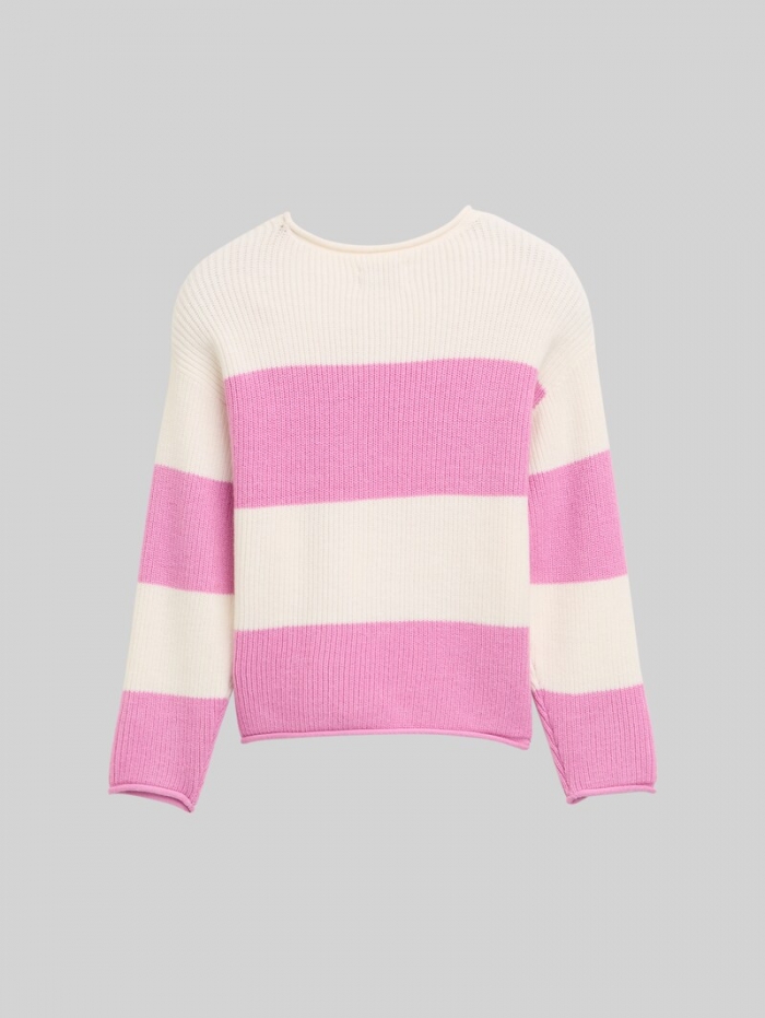 Tom Tailor Cropped Strickpullover - Pink Ecru Block Stripe Tom Tailor Cropped Strickpullover - Pink Ecru Block Stripe