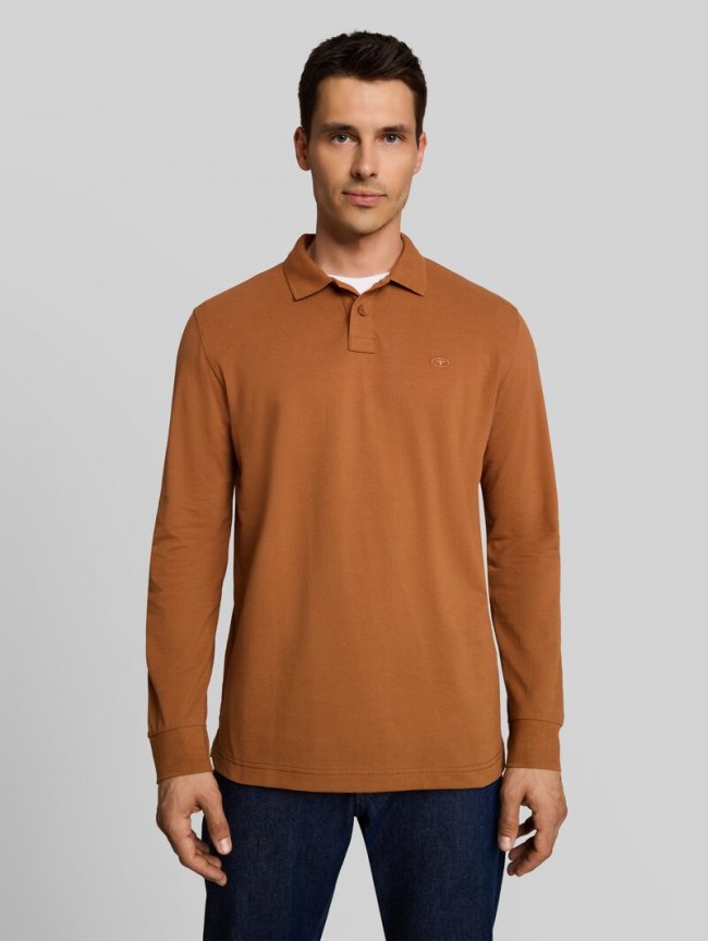 Tom Tailor Langarm Piqué Poloshirt - Bright Camel Brown Tom Tailor Langarm Piqué Poloshirt - Bright Camel Brown