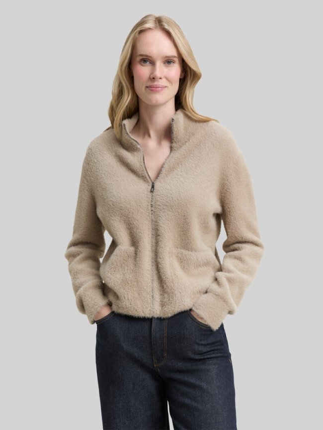 Tom Tailor Cardigan aus Federgarn - Soft Taupe Grey Tom Tailor Cardigan aus Federgarn - Soft Taupe Grey