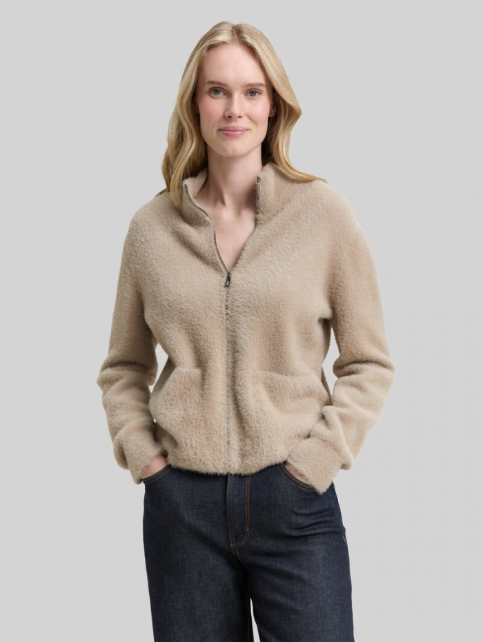 Tom Tailor Cardigan aus Federgarn - Soft Taupe Grey Tom Tailor Cardigan aus Federgarn - Soft Taupe Grey