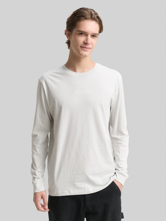 Tom Tailor Langarmshirt mit Logo-Print - Chalk Grey Tom Tailor Langarmshirt mit Logo-Print - Chalk Grey