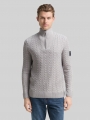 Tom Tailor Troyer Strickpullover mit Zopfmuster - Grey Offwhite Plated