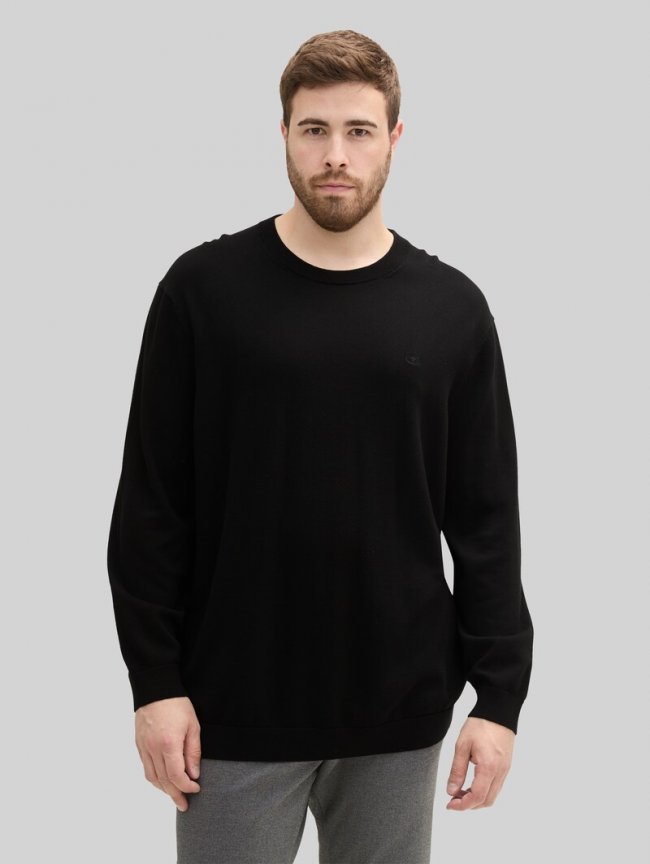 Tom Tailor Plus Size - Strickpullover mit Logo Stickerei - Black Tom Tailor Plus Size - Strickpullover mit Logo Stickerei - Black