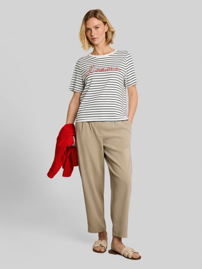 Tom Tailor T-Shirt mit Schriftzug - Navy Offwhite Stripe