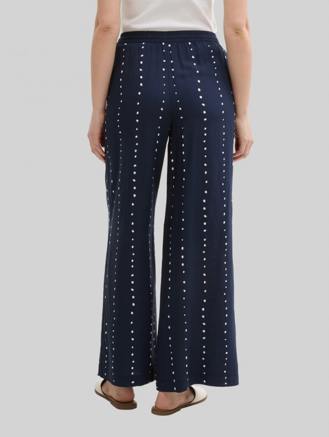 Tom Tailor Loose Wide Leg Palazzo Hose - Navy Dot Print Tom Tailor Loose Wide Leg Palazzo Hose - Navy Dot Print