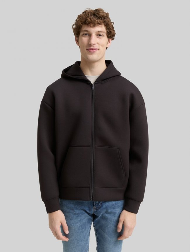Tom Tailor Relaxed Fit Hoodie Sweatjacke aus Scuba - Night Watch Black Tom Tailor Relaxed Fit Hoodie Sweatjacke aus Scuba - Night Watch Black