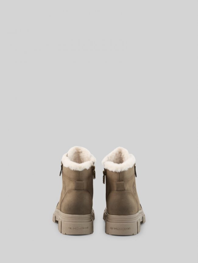 Tom Tailor Gefütterte Stiefeletten mit Fellimitat - Taupe Tom Tailor Gefütterte Stiefeletten mit Fellimitat - Taupe