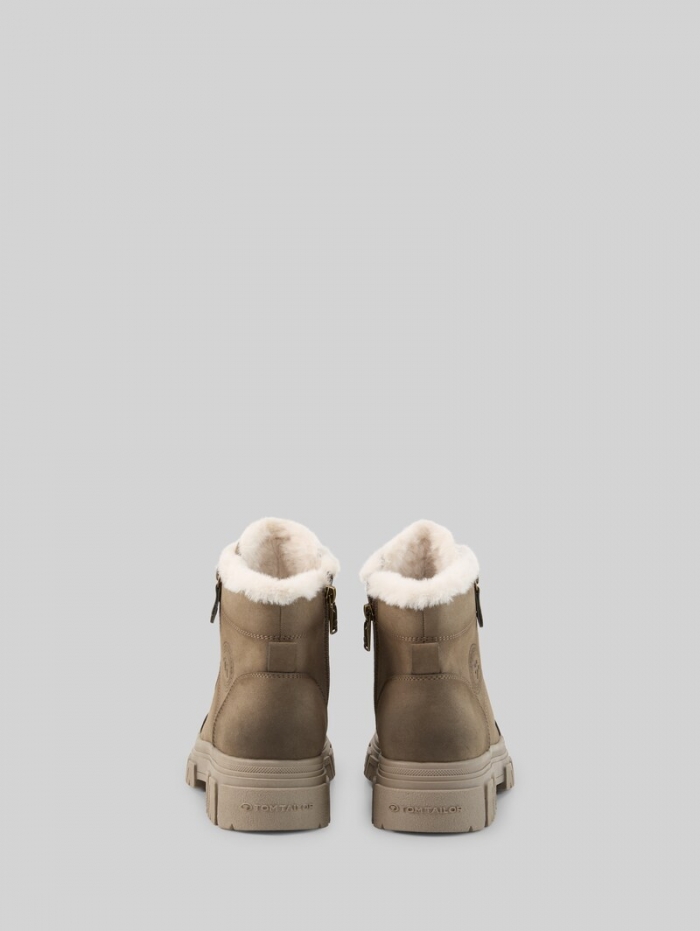 Tom Tailor Gefütterte Stiefeletten mit Fellimitat - Taupe Tom Tailor Gefütterte Stiefeletten mit Fellimitat - Taupe