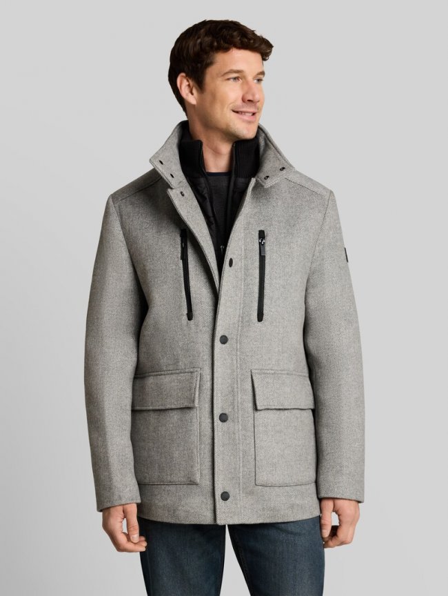 Tom Tailor 2-in-1 Wolljacke mit abnehmbarem Einsatz - Mid Grey Melange Twill Tom Tailor 2-in-1 Wolljacke mit abnehmbarem Einsatz - Mid Grey Melange Twill