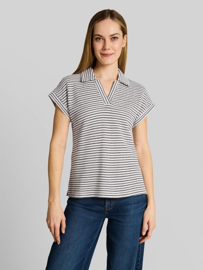 Tom Tailor Loose Fit Jacquard T-Shirt mit Polokragen - Navy Offwhite Structure Stripe Tom Tailor Loose Fit Jacquard T-Shirt mit Polokragen - Navy Offwhite Structure Stripe