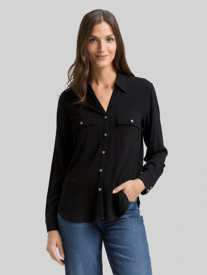 Tom Tailor Hemdbluse mit Brusttaschen - Deep Black Tom Tailor Hemdbluse mit Brusttaschen - Deep Black