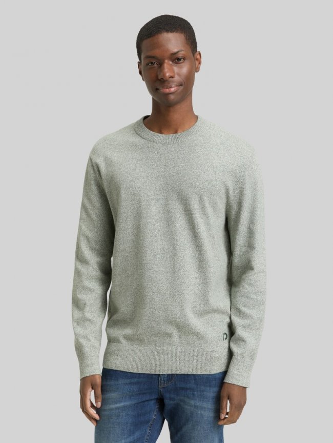 Tom Tailor Basic Strickpullover aus Baumwolle - Olive White Mouline Tom Tailor Basic Strickpullover aus Baumwolle - Olive White Mouline
