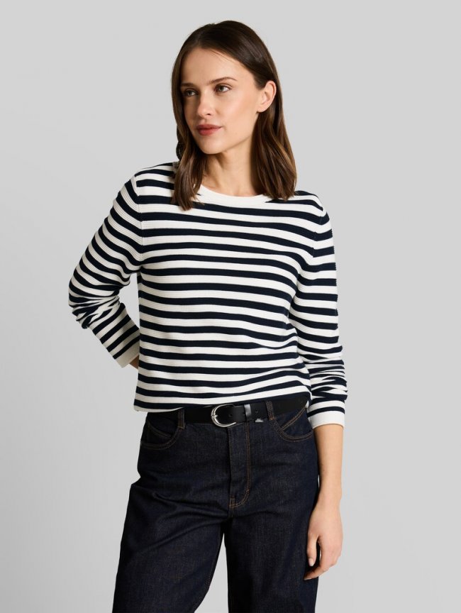 Tom Tailor Strickpullover aus Baumwolle - Dark Navy White Stripe Tom Tailor Strickpullover aus Baumwolle - Dark Navy White Stripe