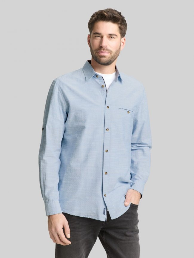 Tom Tailor Regular Fit Hemd mit Turn-Up-Funktion - Blue Petrol Structure Tom Tailor Regular Fit Hemd mit Turn-Up-Funktion - Blue Petrol Structure