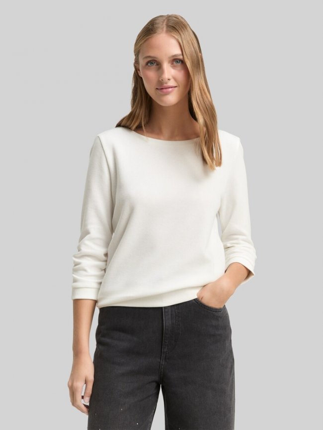 Tom Tailor Fitted Sweatshirt mit Raffungen - Off White Tom Tailor Fitted Sweatshirt mit Raffungen - Off White