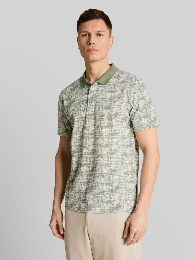 Tom Tailor Jersey Poloshirt mit Palmenprint - Sea Spray Stripy Palm Print Tom Tailor Jersey Poloshirt mit Palmenprint - Sea Spray Stripy Palm Print