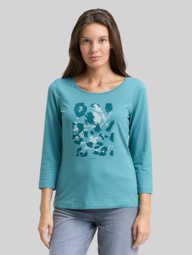 Tom Tailor Langarmshirt mit Print - Tropical Teal Tom Tailor Langarmshirt mit Print - Tropical Teal