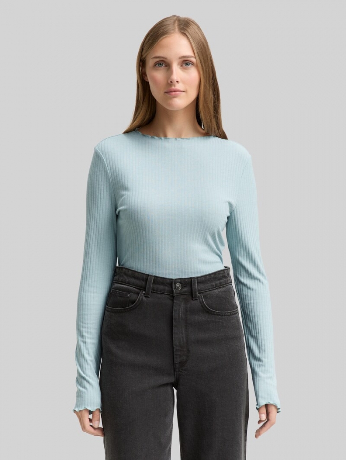 Tom Tailor Ripp Langarmshirt mit Stehkragen - Silver Cloud Blue Tom Tailor Ripp Langarmshirt mit Stehkragen - Silver Cloud Blue