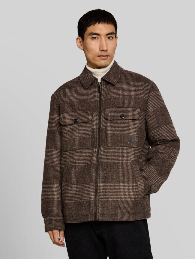 Tom Tailor Overshirt mit Wollanteil - Taupe Check Tom Tailor Overshirt mit Wollanteil - Taupe Check
