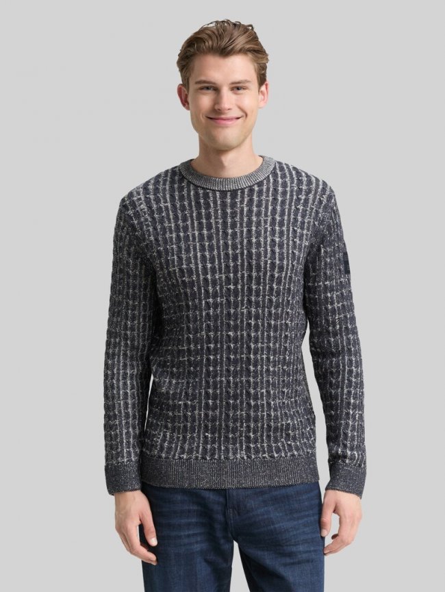 Tom Tailor Strickpullover mit Zopfmuster - Navy Blue Plated Tom Tailor Strickpullover mit Zopfmuster - Navy Blue Plated