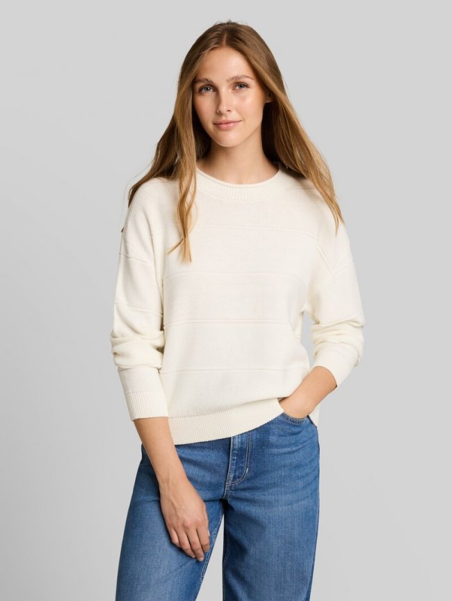 Tom Tailor Relaxed Fit Strickpullover aus Baumwolle - Off White Tom Tailor Relaxed Fit Strickpullover aus Baumwolle - Off White