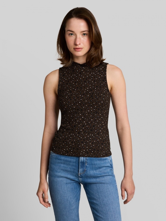 Tom Tailor Slim Fit Top mit Stehkragen - Brown Black Leo Print Tom Tailor Slim Fit Top mit Stehkragen - Brown Black Leo Print
