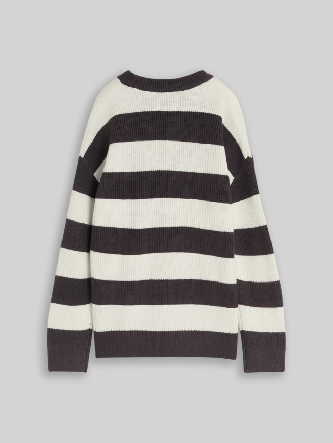 Tom Tailor Strickpullover mit Rundhalsausschnitt - Grey Off White Big Stripe Tom Tailor Strickpullover mit Rundhalsausschnitt - Grey Off White Big Stripe