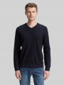 Tom Tailor Strickpullover mit V-Ausschnitt aus Bio-Baumwolle - Knitted Navy Melange Tom Tailor Strickpullover mit V-Ausschnitt aus Bio-Baumwolle - Knitted Navy Melange
