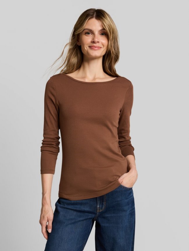 Tom Tailor Slim Fit Langarmshirt mit U-Boot-Ausschnitt - Camel Tom Tailor Slim Fit Langarmshirt mit U-Boot-Ausschnitt - Camel