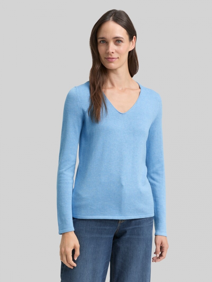 Tom Tailor Pullover mit V-Ausschnitt - Sea Blue Melange Tom Tailor Pullover mit V-Ausschnitt - Sea Blue Melange