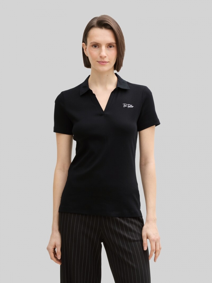 Tom Tailor Basic Poloshirt mit Logo-Stickerei - Deep Black