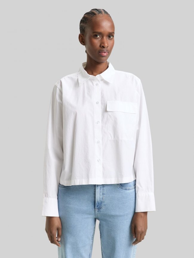 Tom Tailor Boxy Fit Hemdbluse aus Baumwolle - White Tom Tailor Boxy Fit Hemdbluse aus Baumwolle - White